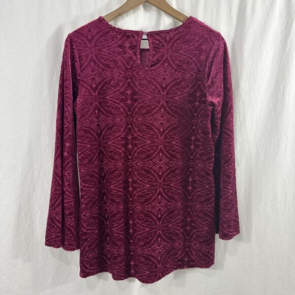 Cato Burgundy Red Velvet Hi-Lo Flare Sleeve Flowy Tunic Top Womens Size XS Boho - Picture 2 of 8